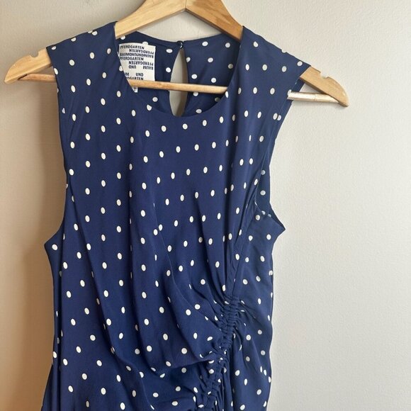 Baum Und Pferdgarten Midi Dress Sz 36 Navy Blue Polka Dot Sleeveless Silk Blend - Picture 7 of 16